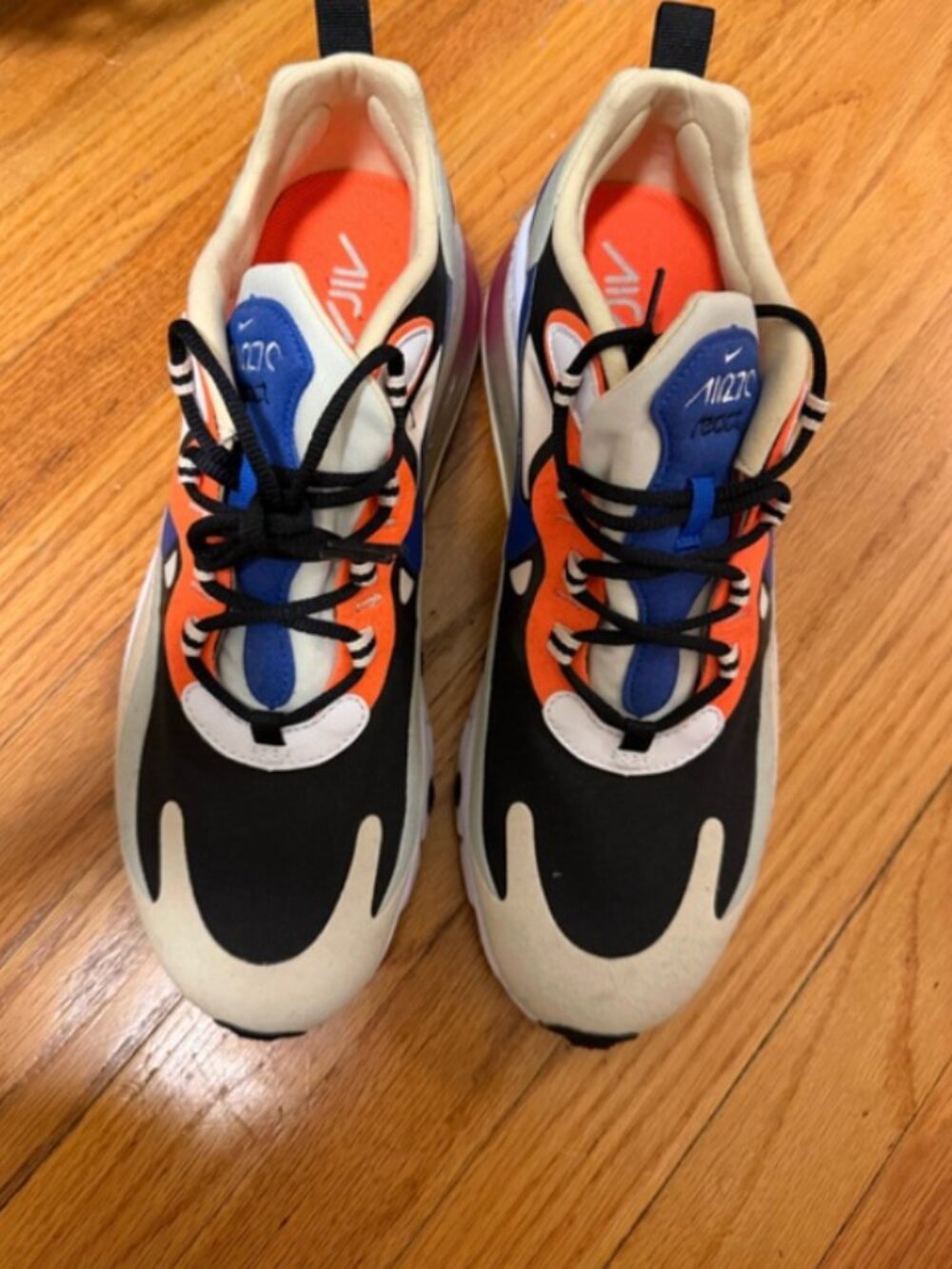 Nike Air Max 270 React — Black, Orange & Blue Accents